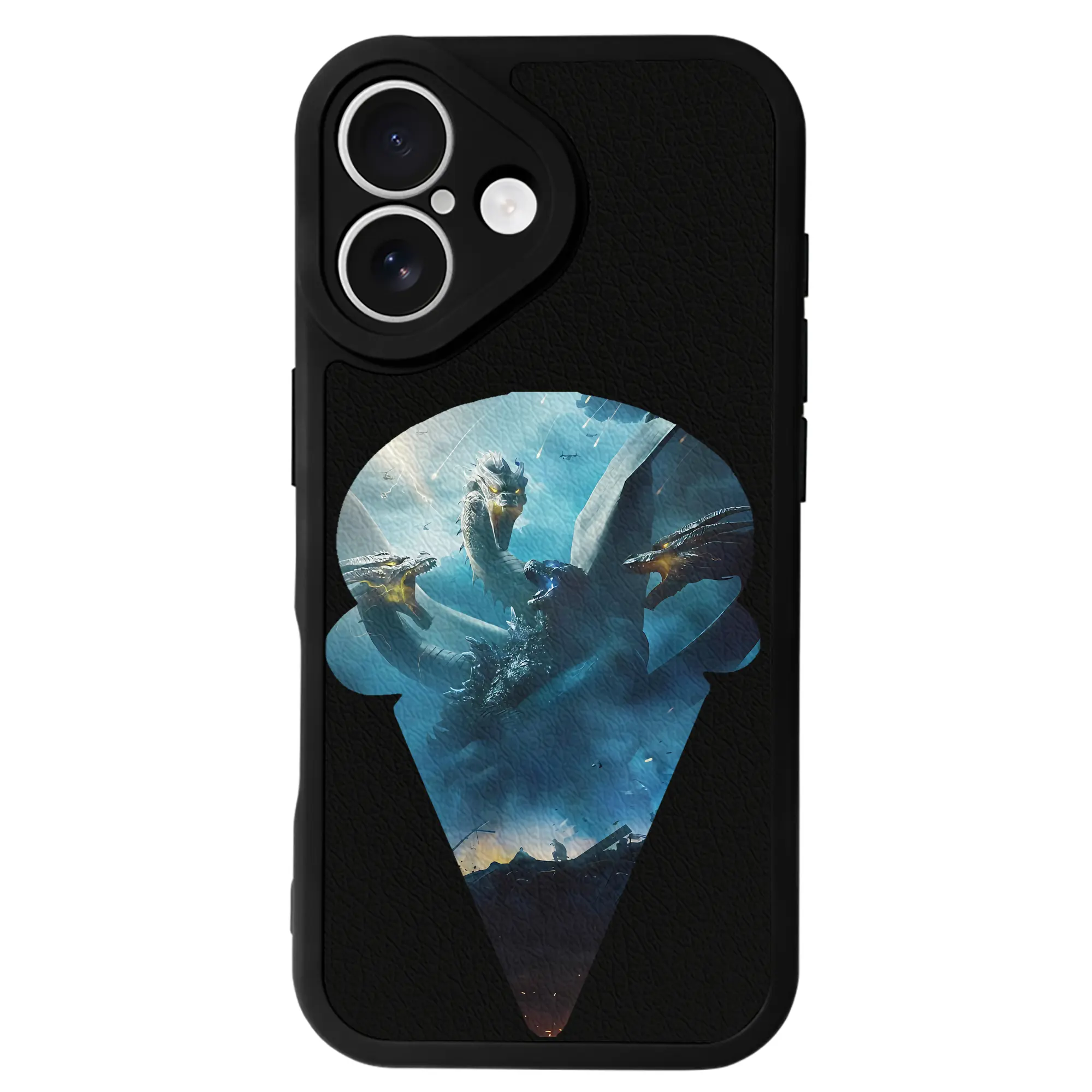 ゴジラ グッズ,キングギドラ - IPhone 16シリーズ対応 ・ シリコンスマホケース ・ レザー調 ・ 高精度フィット ・ 耐衝撃 ・ ワイヤレス充電対応 ・ 精密カット